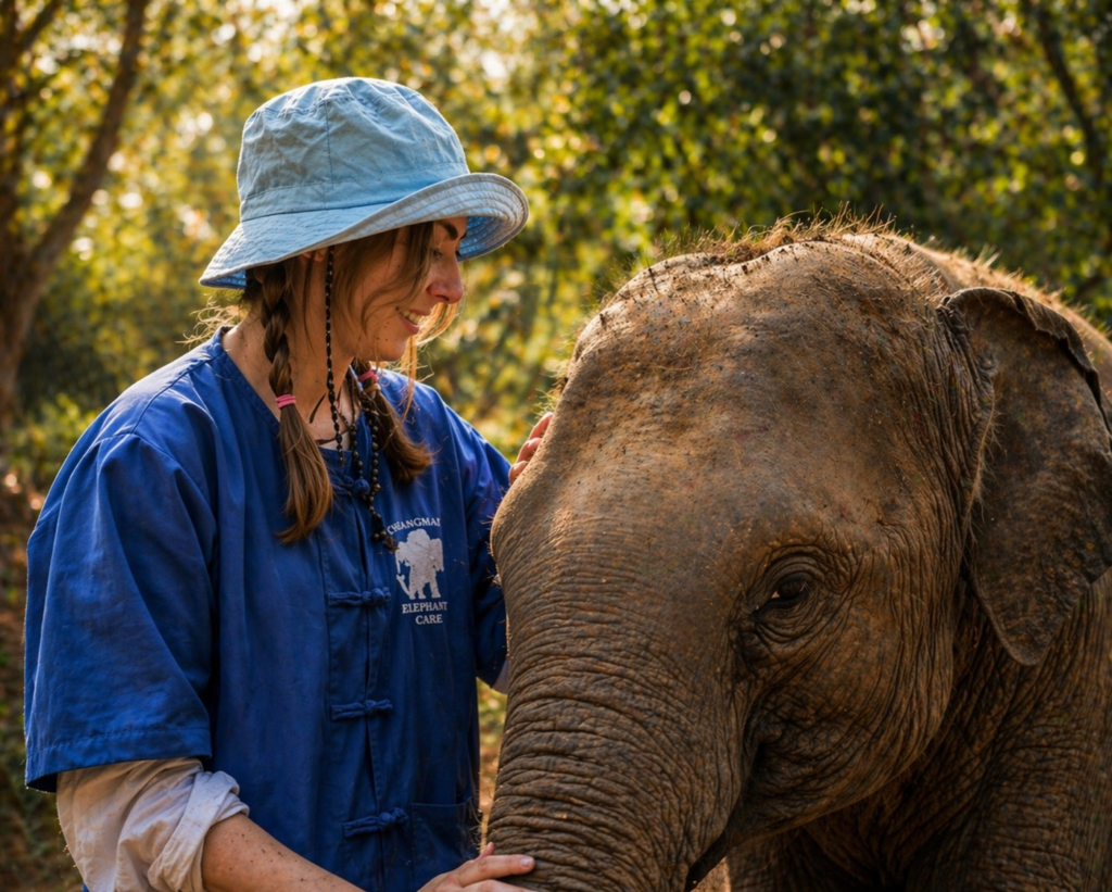 Building trust with elephants in a peaceful sanctuary in Chiang Mai