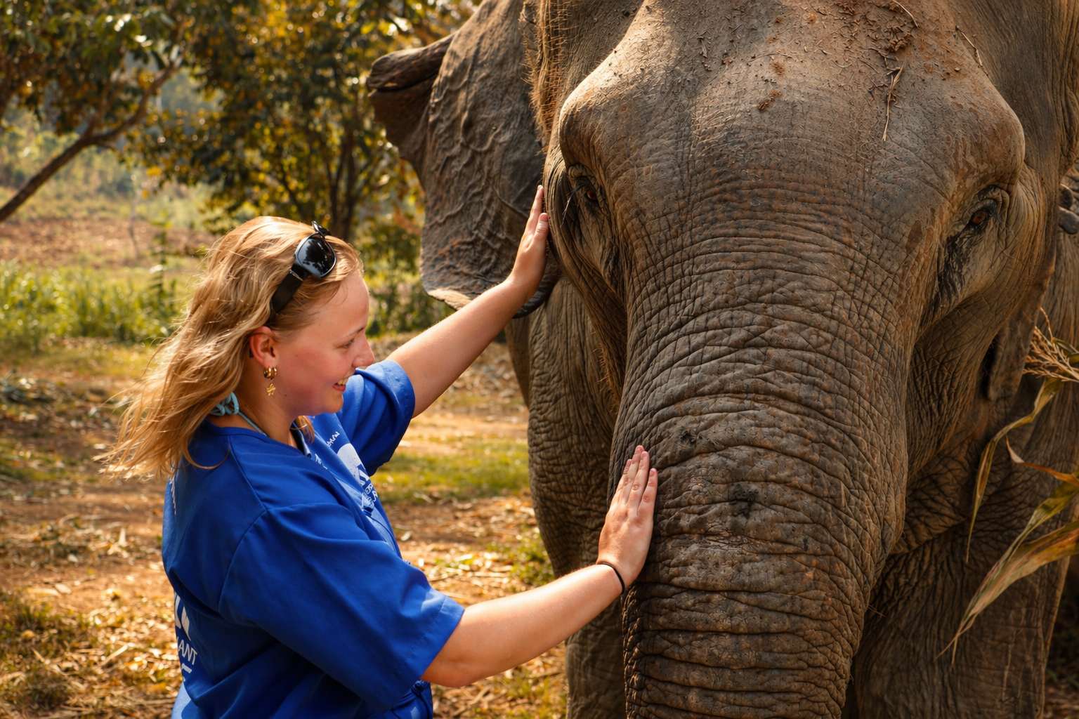 Close interaction with elephants at ethical sanctuary in Chiang Mai